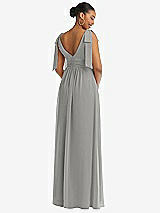 Rear View Thumbnail - Chelsea Gray Plunge Neckline Bow Shoulder Empire Waist Chiffon Maxi Dress