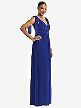 Side View Thumbnail - Cobalt Blue Plunge Neckline Bow Shoulder Empire Waist Chiffon Maxi Dress