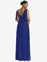Rear View Thumbnail - Cobalt Blue Plunge Neckline Bow Shoulder Empire Waist Chiffon Maxi Dress
