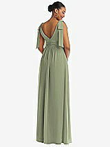 Rear View Thumbnail - Sage Plunge Neckline Bow Shoulder Empire Waist Chiffon Maxi Dress