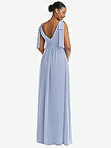 Rear View Thumbnail - Sky Blue Plunge Neckline Bow Shoulder Empire Waist Chiffon Maxi Dress