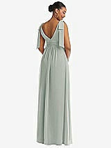 Rear View Thumbnail - Willow Green Plunge Neckline Bow Shoulder Empire Waist Chiffon Maxi Dress