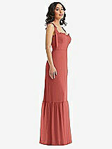 Side View Thumbnail - Coral Pink Tie-Shoulder Bustier Bodice Ruffle-Hem Maxi Dress
