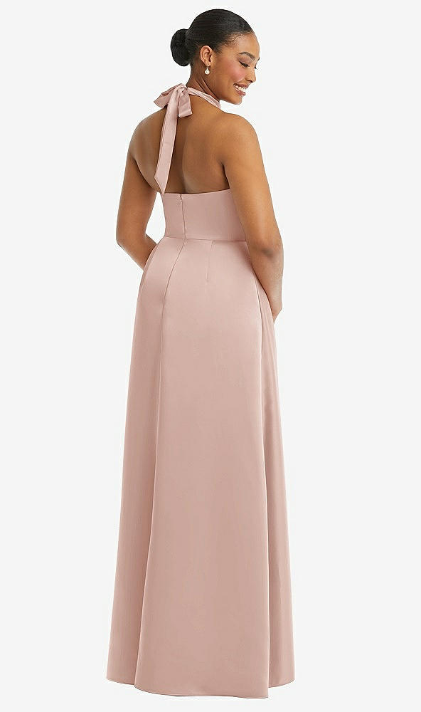 Back View - Toasted Sugar High-Neck Tie-Back Halter Cascading High Low Maxi Dress
