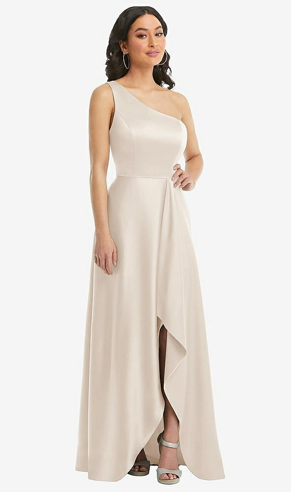 Front View - Oat One-Shoulder High Low Maxi Dress with Pockets