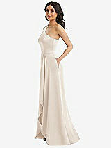 Side View Thumbnail - Oat One-Shoulder High Low Maxi Dress with Pockets