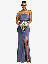 Alt View 2 Thumbnail - French Blue Strapless Overlay Bodice Crepe Maxi Dress with Front Slit