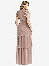 Rear View Thumbnail - Neu Nude Flutter Sleeve Jewel Neck Chiffon Maxi Dress with Tiered Ruffle Skirt