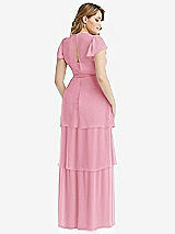Rear View Thumbnail - Peony Pink Flutter Sleeve Jewel Neck Chiffon Maxi Dress with Tiered Ruffle Skirt