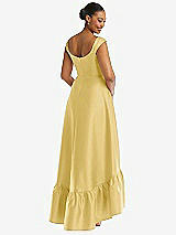 Rear View Thumbnail - Maize Cap Sleeve Deep Ruffle Hem Satin High Low Dress with Pockets