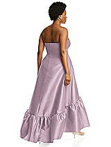 Alt View 3 Thumbnail - Suede Rose Strapless Deep Ruffle Hem Satin High Low Dress with Pockets