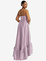 Rear View Thumbnail - Suede Rose Strapless Deep Ruffle Hem Satin High Low Dress with Pockets