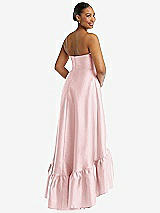 Rear View Thumbnail - Ballet Pink Strapless Deep Ruffle Hem Satin High Low Dress with Pockets