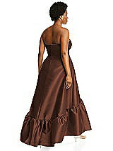 Alt View 3 Thumbnail - Cognac Strapless Deep Ruffle Hem Satin High Low Dress with Pockets