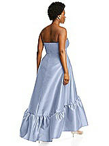 Alt View 3 Thumbnail - Sky Blue Strapless Deep Ruffle Hem Satin High Low Dress with Pockets