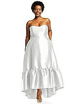 Alt View 1 Thumbnail - White Strapless Deep Ruffle Hem Satin High Low Dress with Pockets