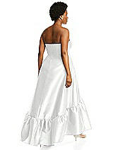 Alt View 3 Thumbnail - White Strapless Deep Ruffle Hem Satin High Low Dress with Pockets
