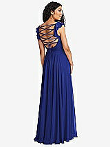 Front View Thumbnail - Cobalt Blue Shirred Cross Bodice Lace Up Open-Back Maxi Dress with Flutter Sleeves