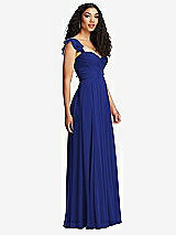 Side View Thumbnail - Cobalt Blue Shirred Cross Bodice Lace Up Open-Back Maxi Dress with Flutter Sleeves