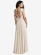 Front View Thumbnail - Oat Shirred Cross Bodice Lace Up Open-Back Maxi Dress with Flutter Sleeves