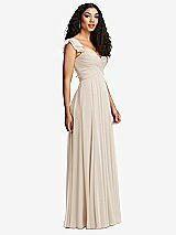 Side View Thumbnail - Oat Shirred Cross Bodice Lace Up Open-Back Maxi Dress with Flutter Sleeves