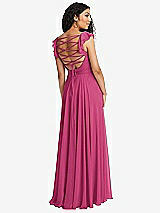 Front View Thumbnail - Tea Rose Shirred Cross Bodice Lace Up Open-Back Maxi Dress with Flutter Sleeves