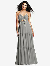 Alt View 2 Thumbnail - Chelsea Gray Drawstring Bodice Gathered Tie Open-Back Maxi Dress with Tiered Skirt