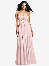 Alt View 2 Thumbnail - Ballet Pink Drawstring Bodice Gathered Tie Open-Back Maxi Dress with Tiered Skirt