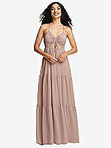 Front View Thumbnail - Neu Nude Drawstring Bodice Gathered Tie Open-Back Maxi Dress with Tiered Skirt