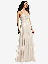 Alt View 1 Thumbnail - Oat Drawstring Bodice Gathered Tie Open-Back Maxi Dress with Tiered Skirt