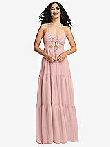 Front View Thumbnail - Rose - PANTONE Rose Quartz Drawstring Bodice Gathered Tie Open-Back Maxi Dress with Tiered Skirt