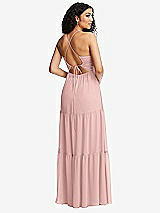 Rear View Thumbnail - Rose - PANTONE Rose Quartz Drawstring Bodice Gathered Tie Open-Back Maxi Dress with Tiered Skirt