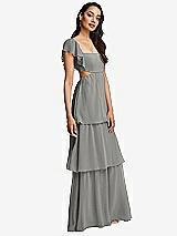 Side View Thumbnail - Chelsea Gray Flutter Sleeve Cutout Tie-Back Maxi Dress with Tiered Ruffle Skirt