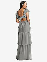 Rear View Thumbnail - Chelsea Gray Flutter Sleeve Cutout Tie-Back Maxi Dress with Tiered Ruffle Skirt
