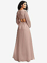 Rear View Thumbnail - Neu Nude Long Puff Sleeve Cutout Waist Chiffon Maxi Dress 