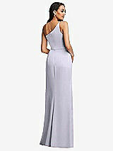 Rear View Thumbnail - Silver Dove One-Shoulder Draped Skirt Satin Trumpet Gown