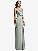 Side View Thumbnail - Willow Green One-Shoulder Draped Skirt Satin Trumpet Gown