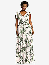 Alt View 1 Thumbnail - Palm Beach Print Bow-Shoulder Faux Wrap Maxi Dress with Tiered Skirt