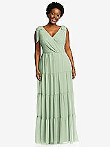 Alt View 1 Thumbnail - Celadon Bow-Shoulder Faux Wrap Maxi Dress with Tiered Skirt
