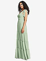 Side View Thumbnail - Celadon Bow-Shoulder Faux Wrap Maxi Dress with Tiered Skirt