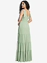 Rear View Thumbnail - Celadon Bow-Shoulder Faux Wrap Maxi Dress with Tiered Skirt