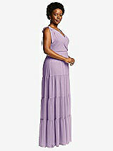 Alt View 2 Thumbnail - Pale Purple Bow-Shoulder Faux Wrap Maxi Dress with Tiered Skirt