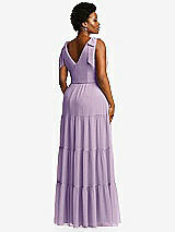 Alt View 3 Thumbnail - Pale Purple Bow-Shoulder Faux Wrap Maxi Dress with Tiered Skirt