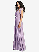 Side View Thumbnail - Pale Purple Bow-Shoulder Faux Wrap Maxi Dress with Tiered Skirt