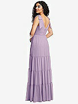 Rear View Thumbnail - Pale Purple Bow-Shoulder Faux Wrap Maxi Dress with Tiered Skirt