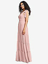 Side View Thumbnail - Rose - PANTONE Rose Quartz Bow-Shoulder Faux Wrap Maxi Dress with Tiered Skirt