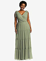 Alt View 1 Thumbnail - Sage Bow-Shoulder Faux Wrap Maxi Dress with Tiered Skirt
