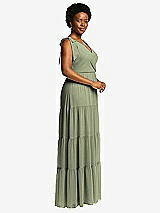 Alt View 2 Thumbnail - Sage Bow-Shoulder Faux Wrap Maxi Dress with Tiered Skirt