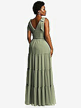 Alt View 3 Thumbnail - Sage Bow-Shoulder Faux Wrap Maxi Dress with Tiered Skirt