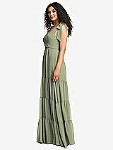 Side View Thumbnail - Sage Bow-Shoulder Faux Wrap Maxi Dress with Tiered Skirt